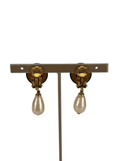CHANEL - 94A Black CC Faux Pearl Drop Earrings