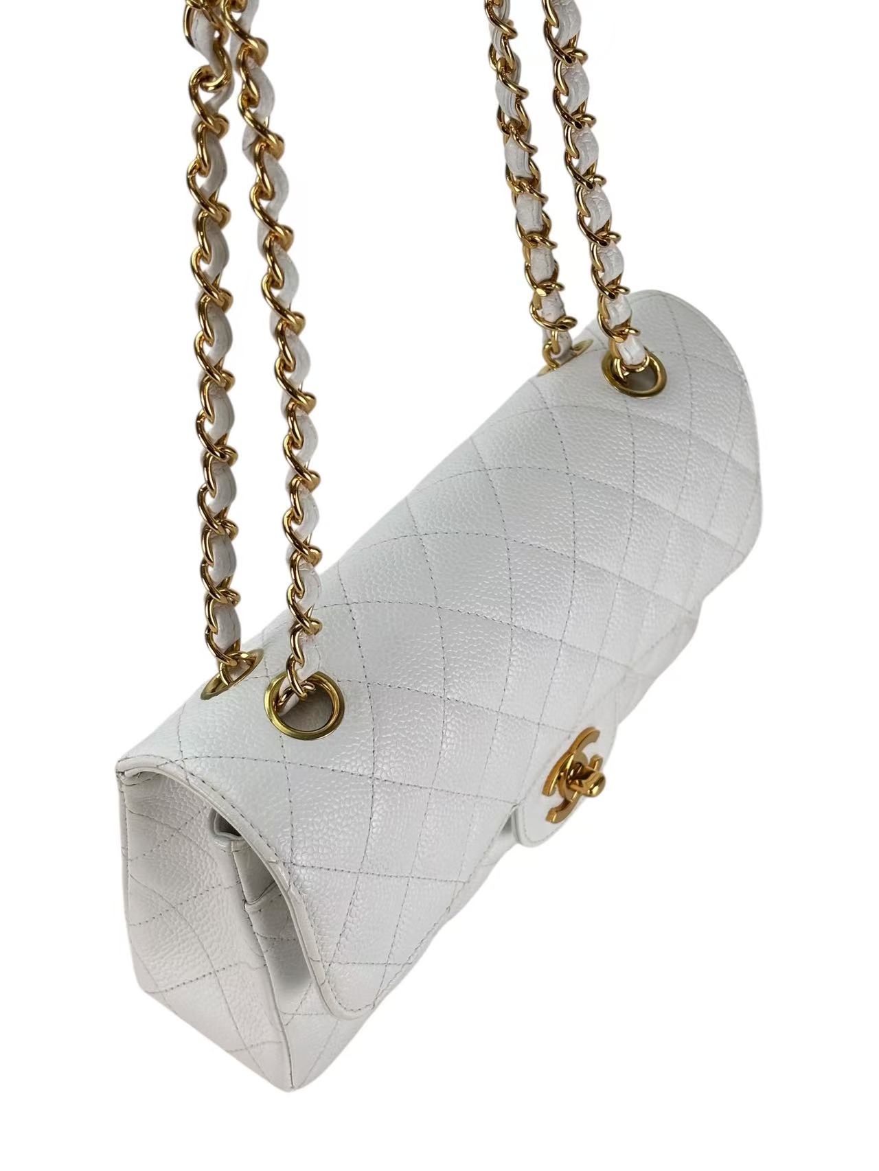 CHANEL - Double Face Small Classic Double Flap Bag White Caviar Gold Hardware (CF23)