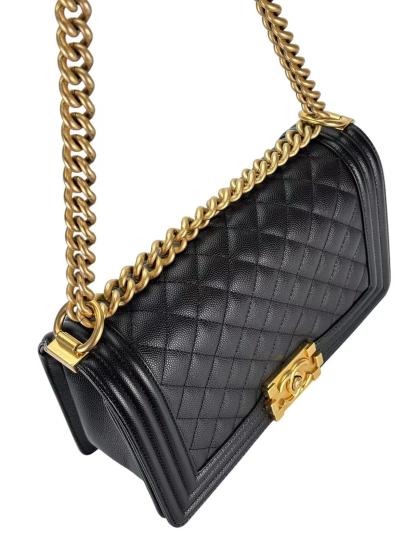 CHANEL - Medium Boy Flap Bag Black Caviar Gold Hardware