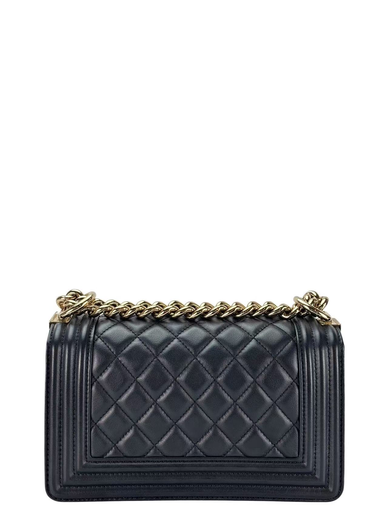 CHANEL - Small Boy Flap Bag Black Caviar Metal Gold