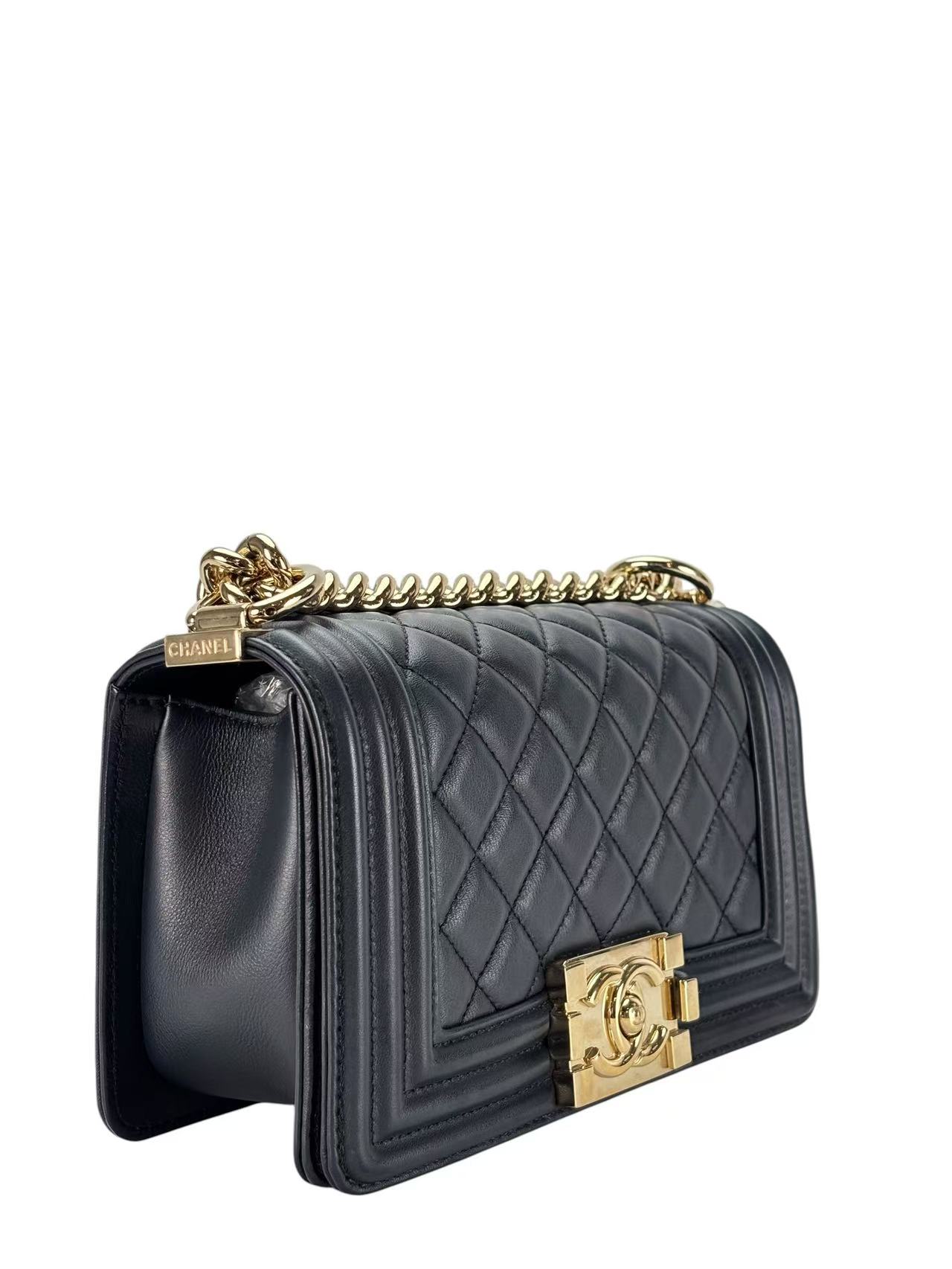 CHANEL - Small Boy Flap Bag Black Caviar Metal Gold