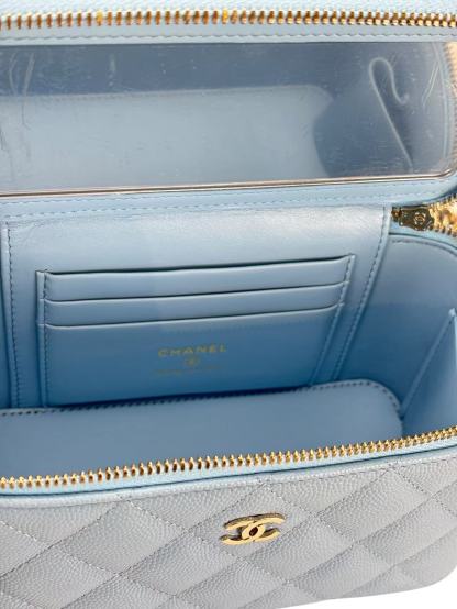 CHANEL - Small Vanity Case With Chain Blue Caviar