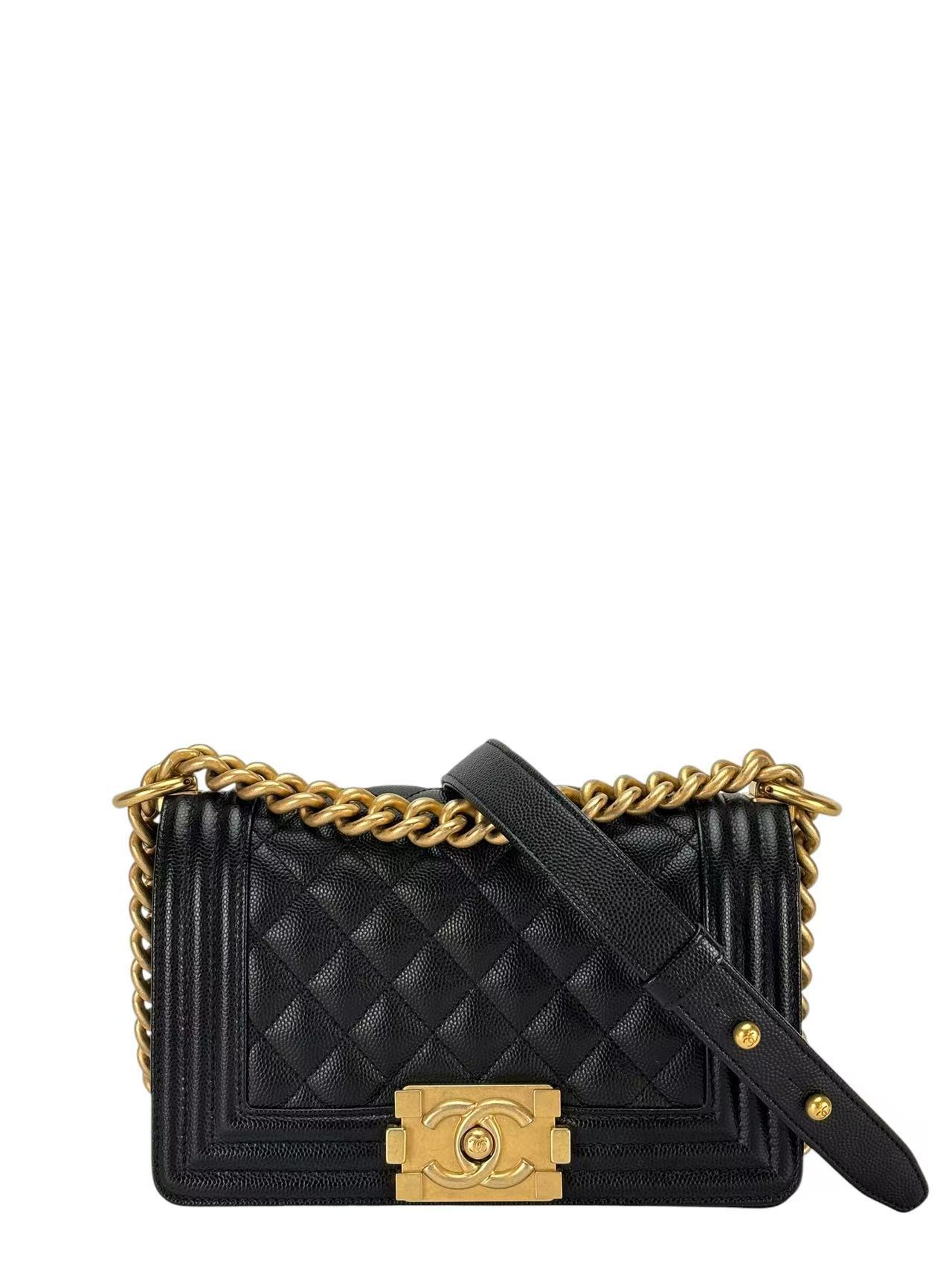 CHANEL - Small Boy Flap Bag Black Caviar Gold Hardware
