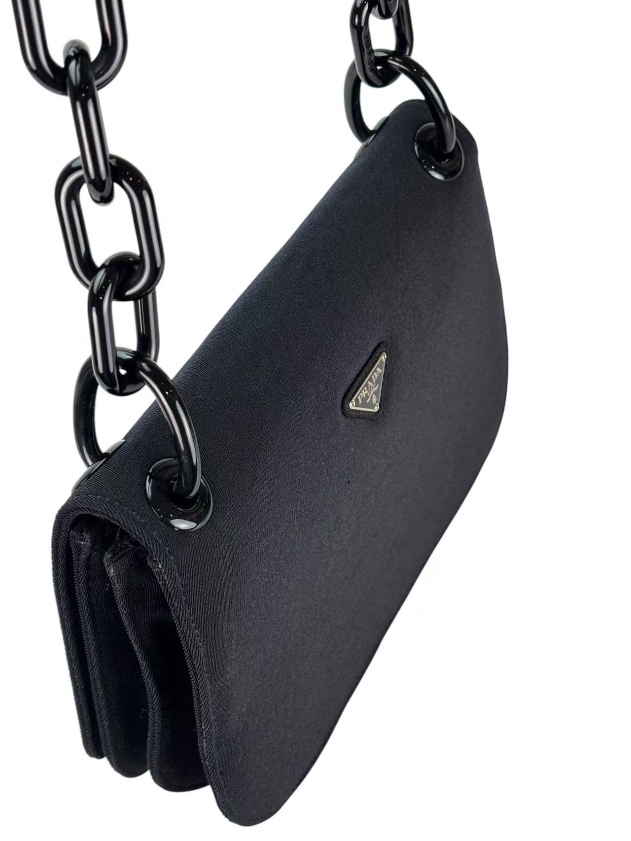 PRADA - Black Nylon Plastic Chain Shoulder Bag 