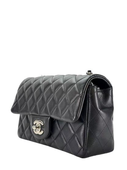 CHANEL - Black Lambskin Mini Classic Flap Bag Silver Hardware