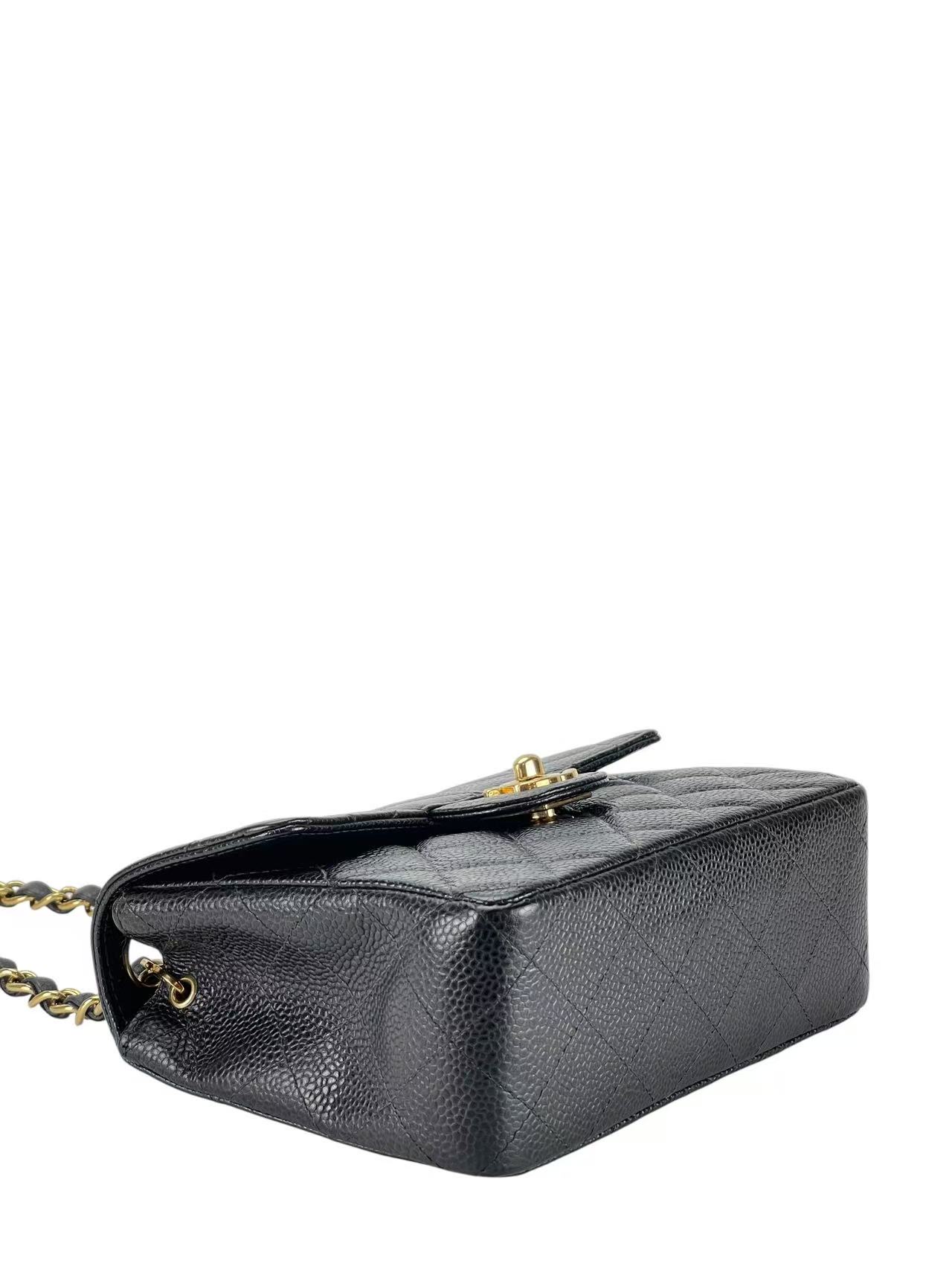 CHANEL - Black Caviar Mini Classic Square Flap Shoulder Bag 17