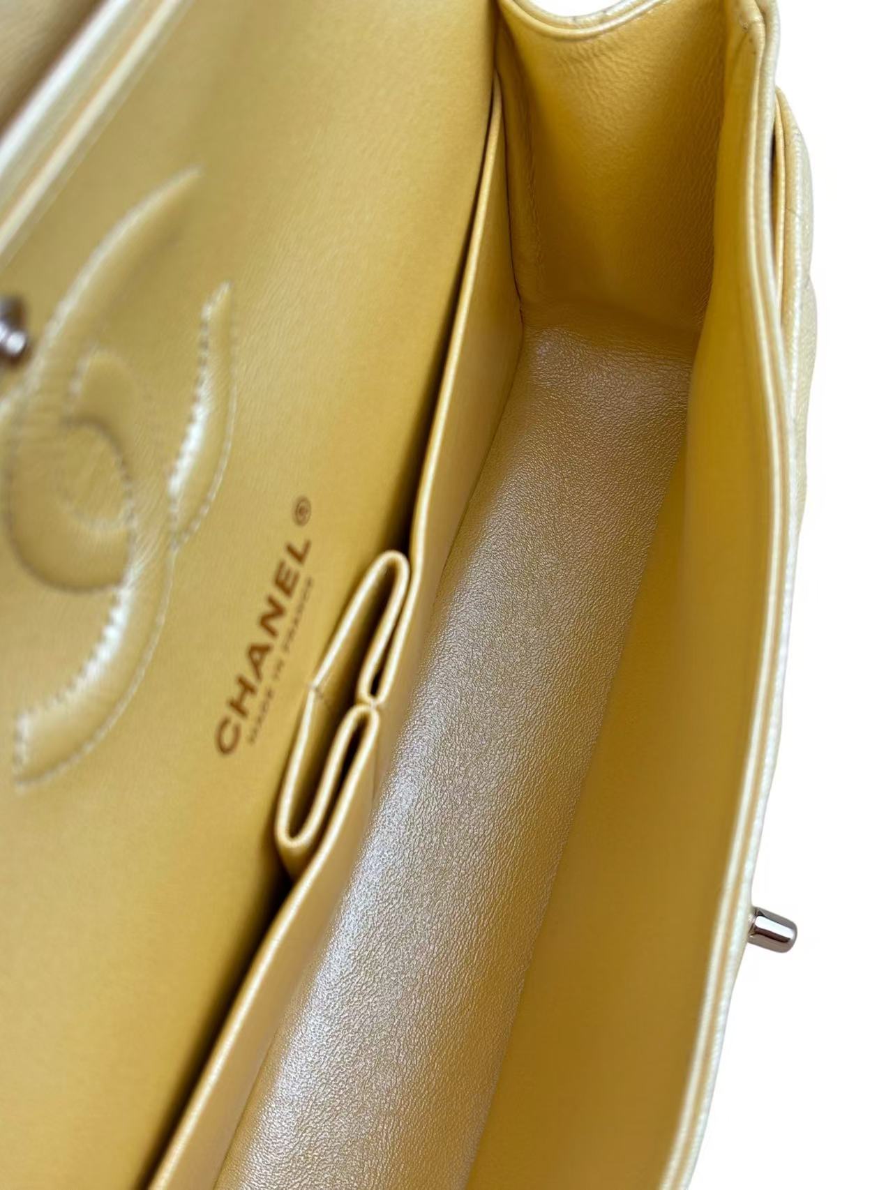 CHANEL - Medium Classic Double Flap Bag Yellow Calfskin Gold Hardware (CF25)