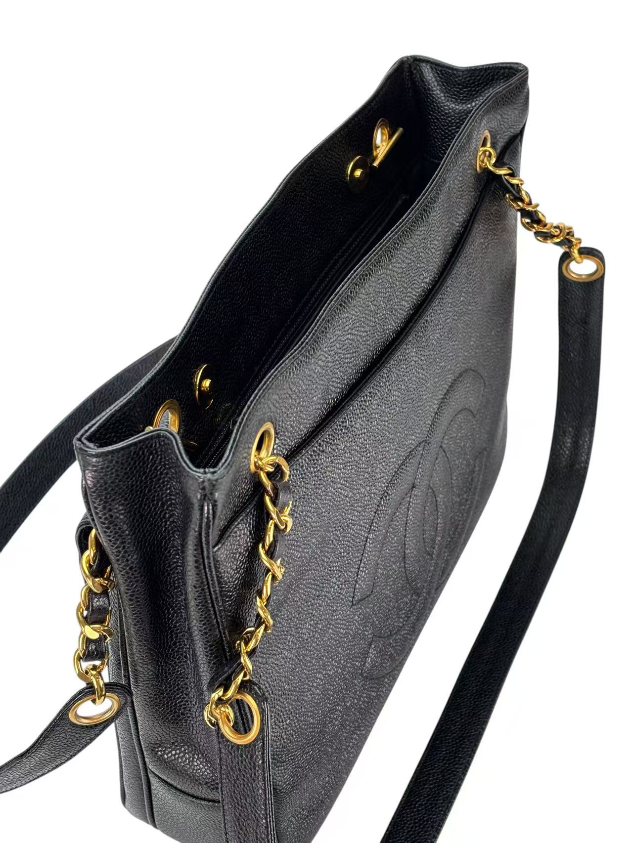 CHANEL - CC Logo Turn Lock Tote Black Caviar