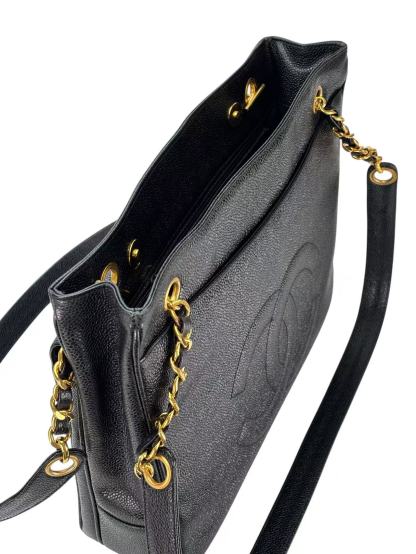 CHANEL - CC Logo Turn Lock Tote Black Caviar
