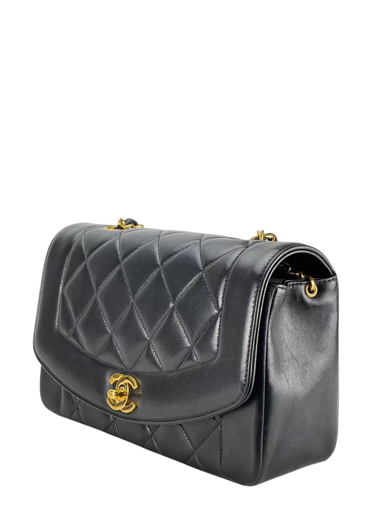 CHANEL - Black Lambskin Small Diana Shoulder Bag