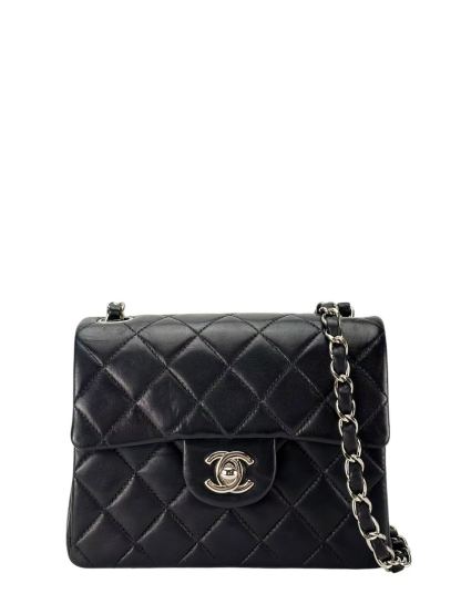 CHANEL - Mini Flap Bag  Black Lambskin Silver Hardware