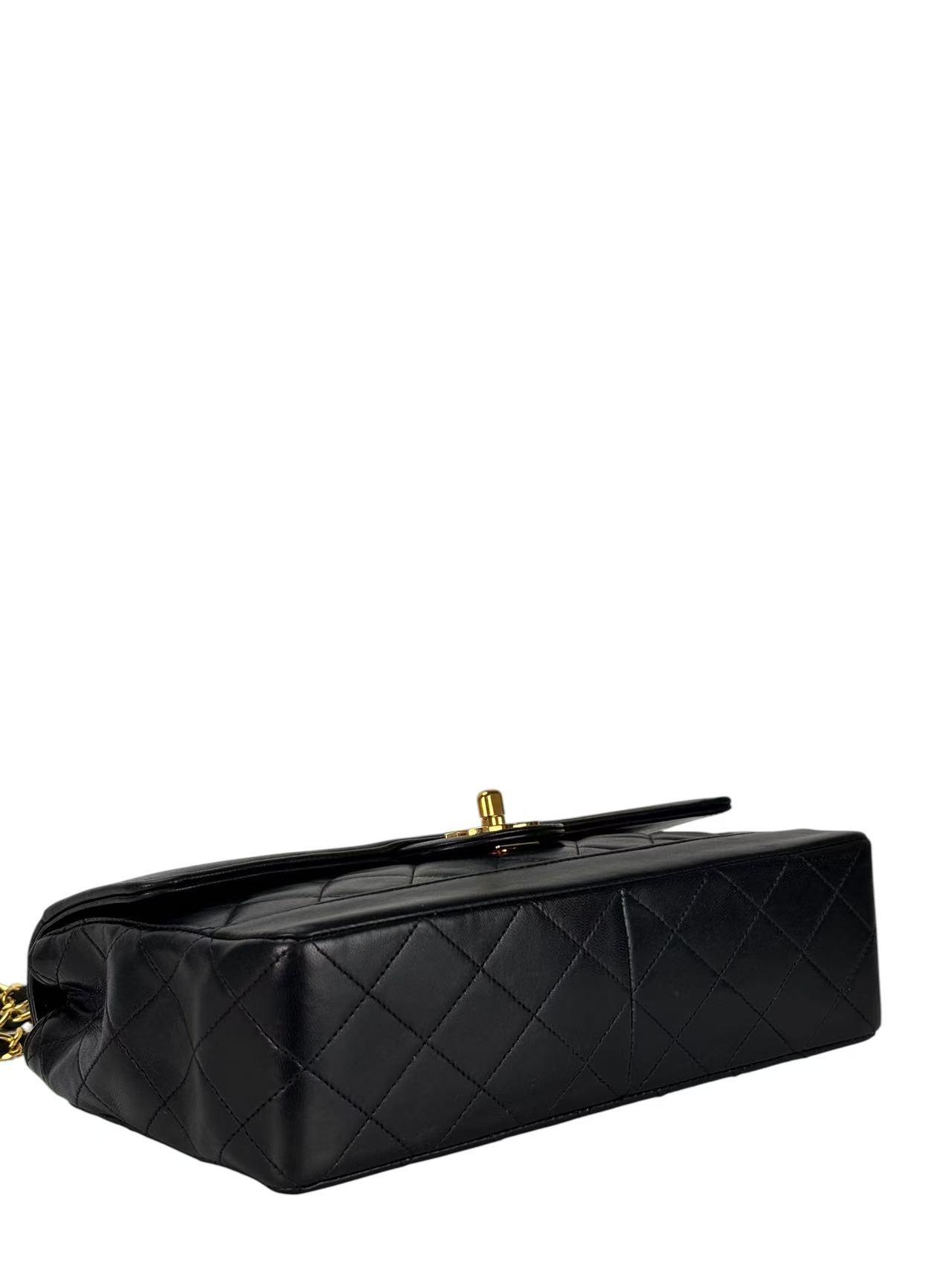 CHANEL - Black Lambskin Matelasse Pouch Attached Bag Gold Hardware