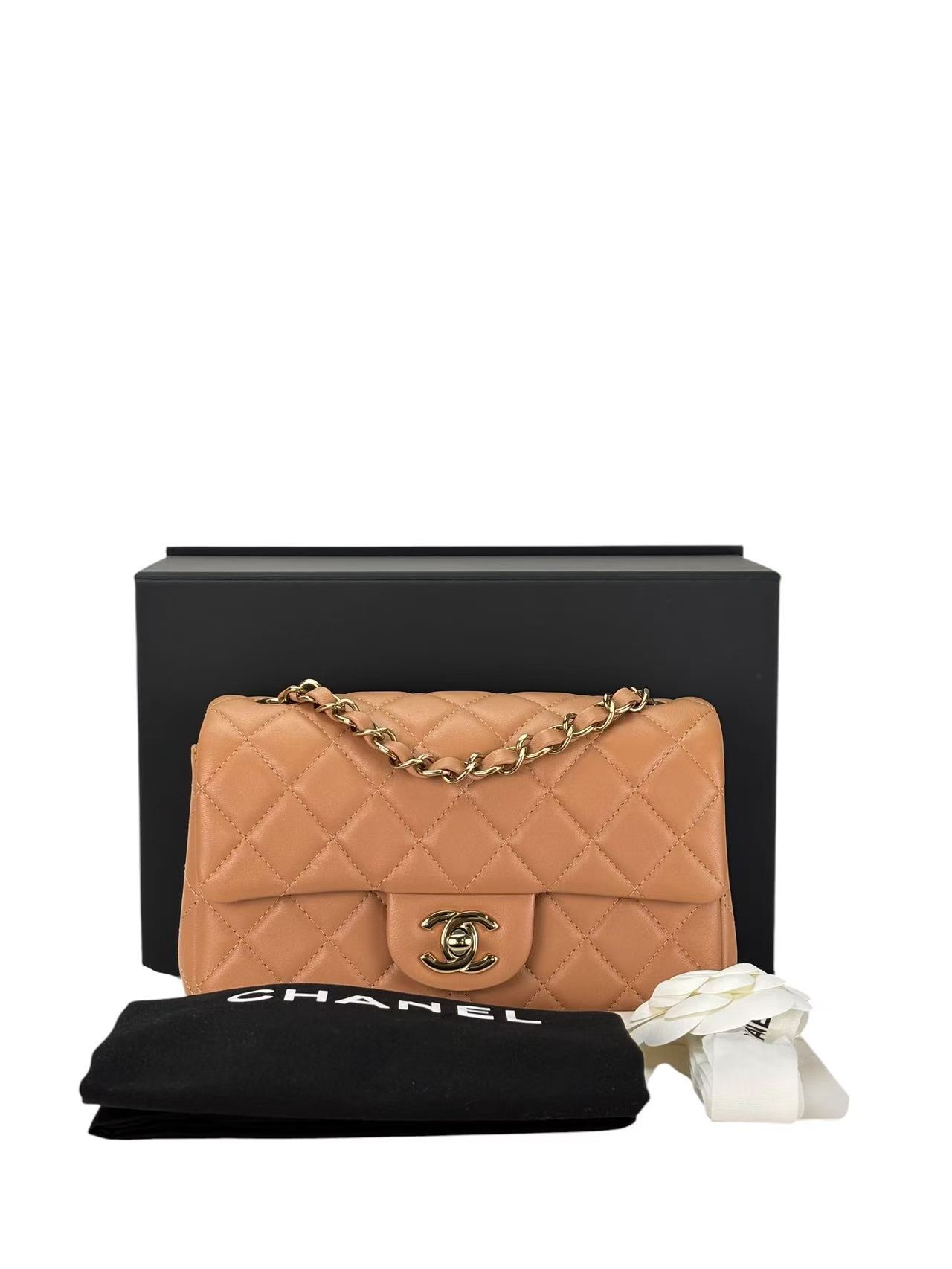 CHANEL -  Caviar Mini Flap Shoulder Bag Dark Beige Gold Hardware