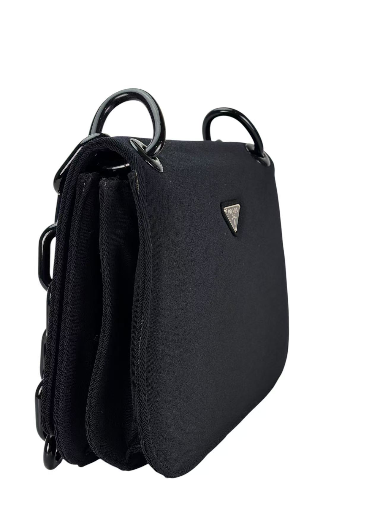 PRADA - Black Nylon Plastic Chain Shoulder Bag 