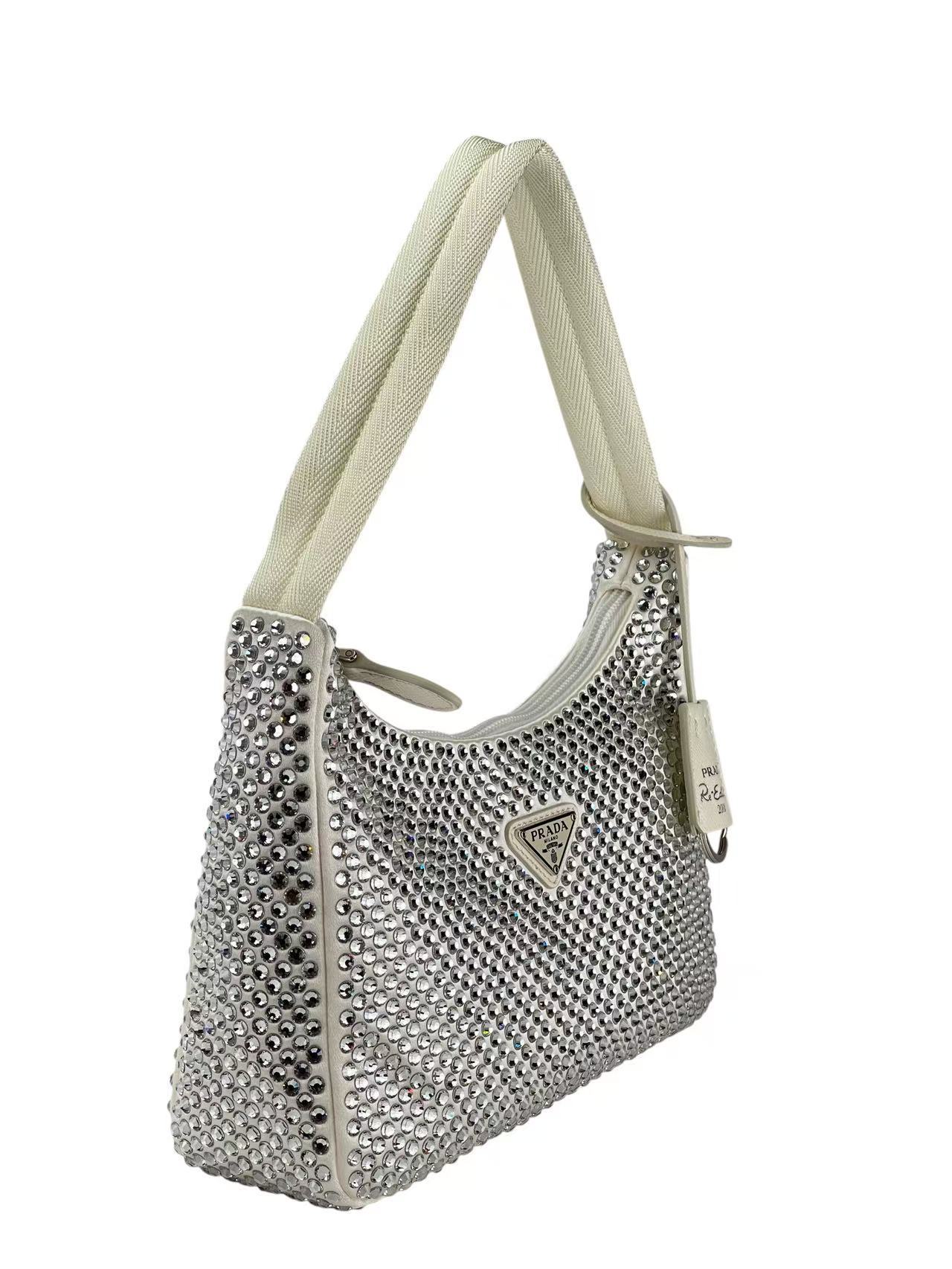 PRADA - White Satin Crystal Hobo Bag