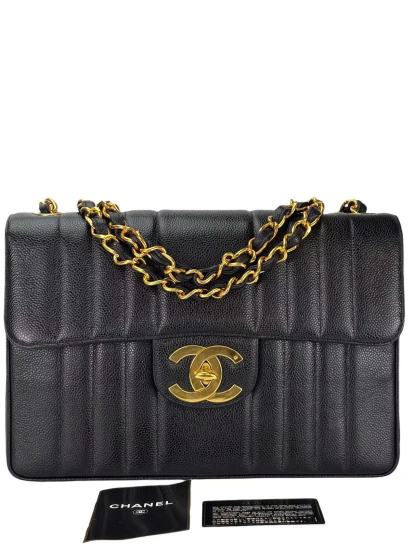 CHANEL - Black Caviar Jumbo Matelasse Flap Bag 30 Gold Hardware