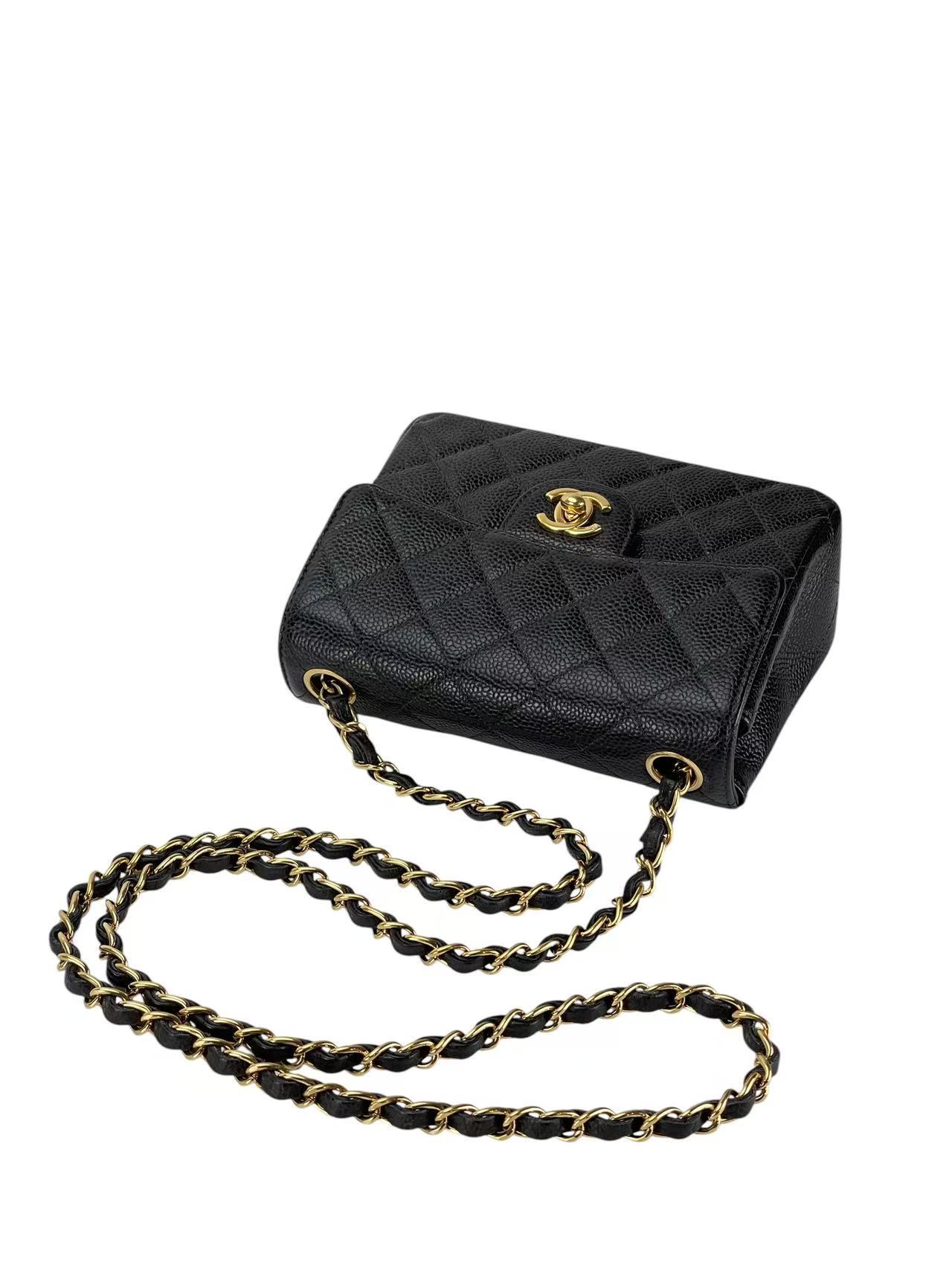 CHANEL - Black Caviar Mini Classic Square Flap Shoulder Bag 17