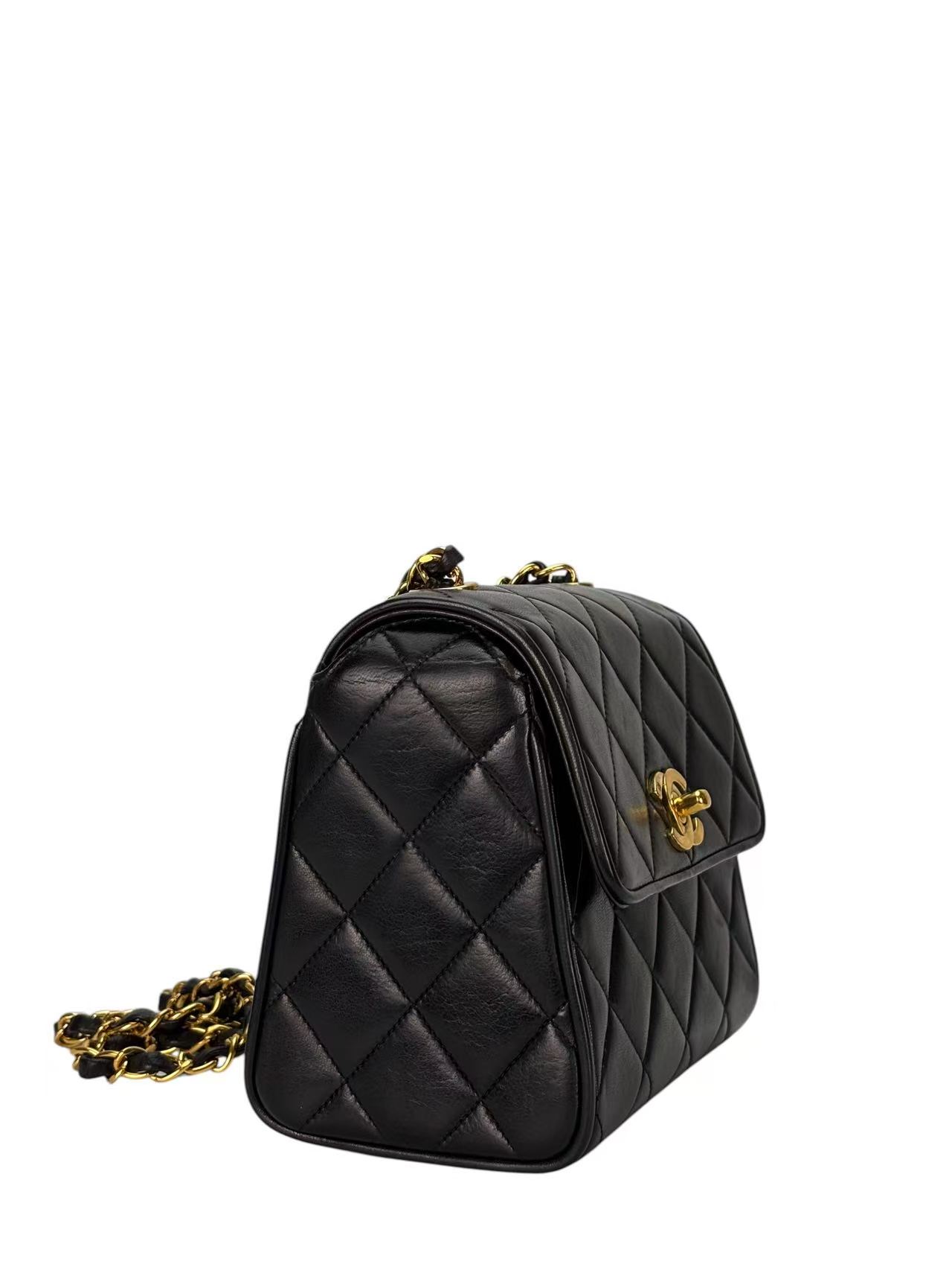 CHANEL - Black Calfskin Mini Box Chain Bag Gold Hardware