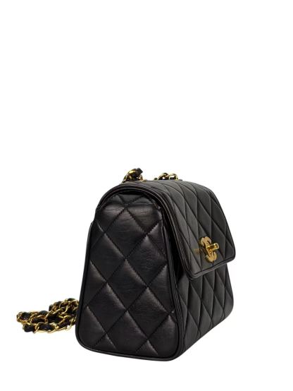 CHANEL - Black Calfskin Mini Box Chain Bag Gold Hardware