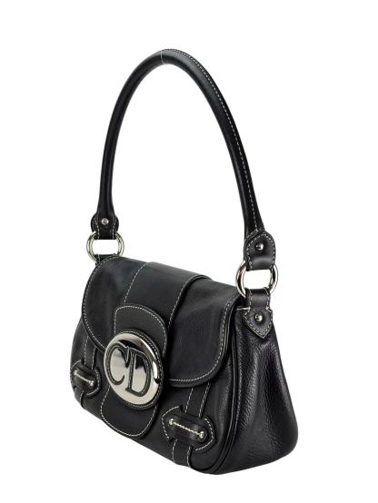 CHRISTIAN DIOR - Black Leather One Shoulder Bag Silver Hardware