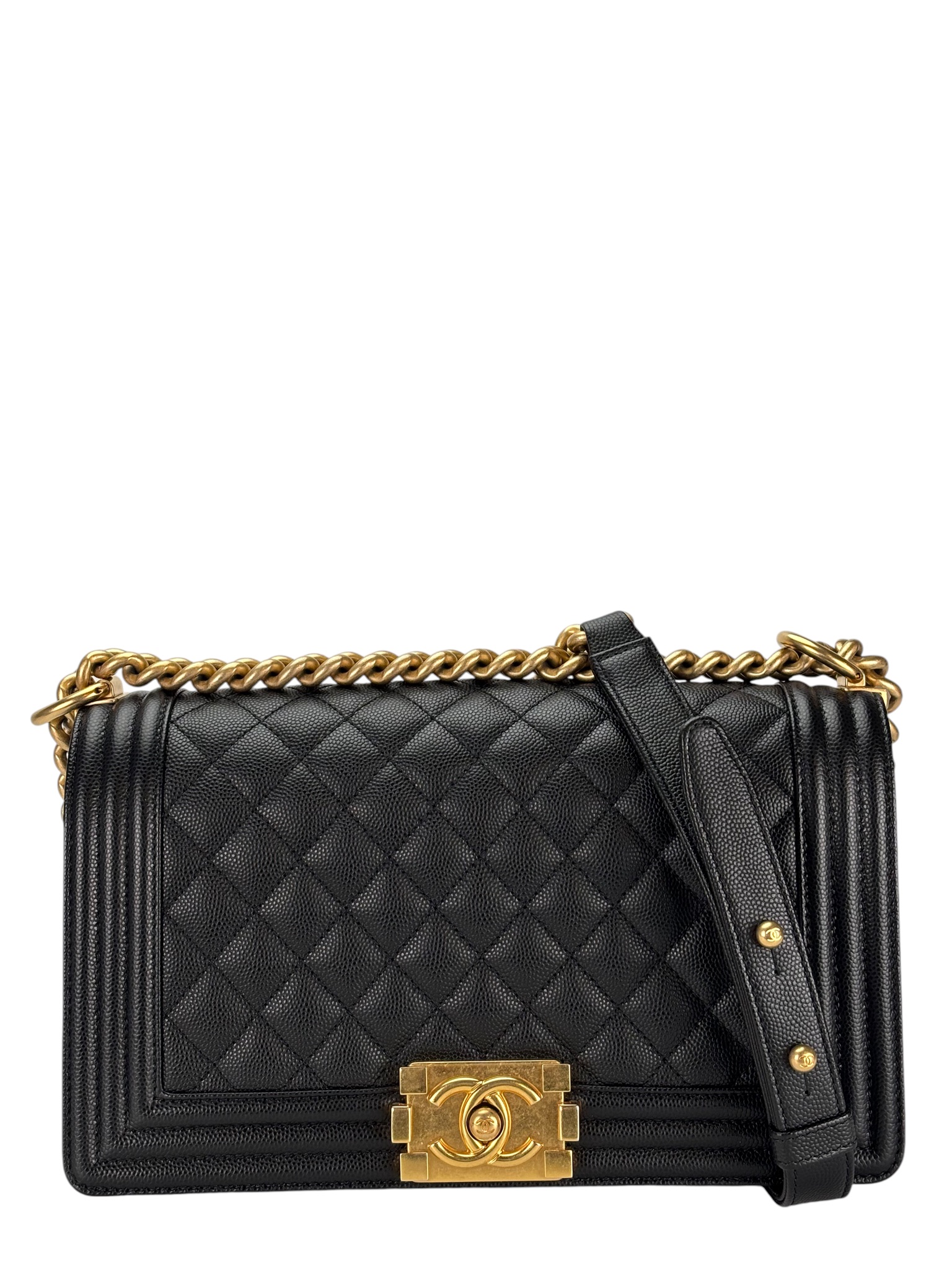 CHANEL - Medium Boy Flap Bag Black Caviar Gold Hardware
