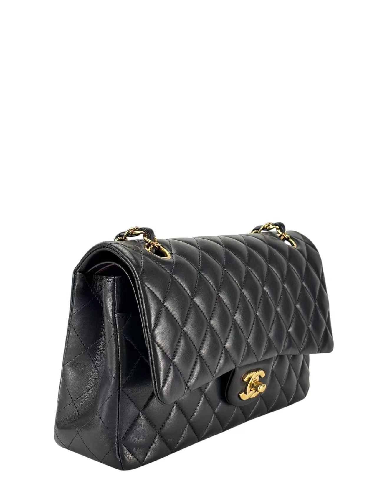 CHANEL - Medium Classic Double Flap Bag Black Lambskin Gold Hardware (CF25)