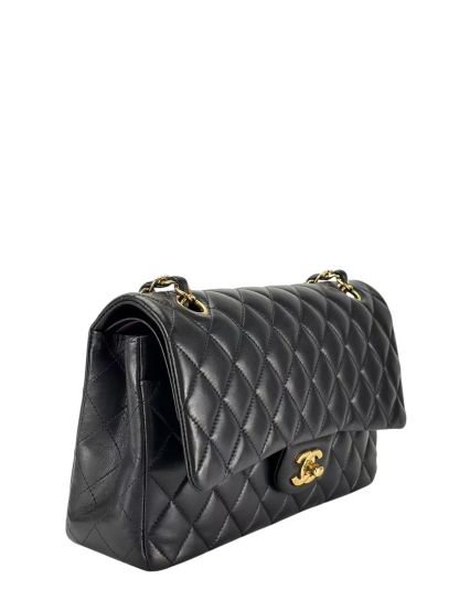 CHANEL - Medium Classic Double Flap Bag Black Lambskin Gold Hardware (CF25)