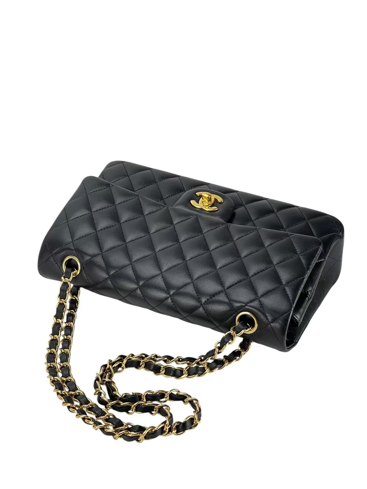 CHANEL - Medium Classic Double Flap Bag Black Lambskin Gold Hardware (CF25)