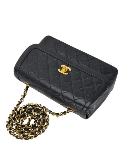 CHANEL - Flap Single Chain Bag Black Lambskin Gold Hardware