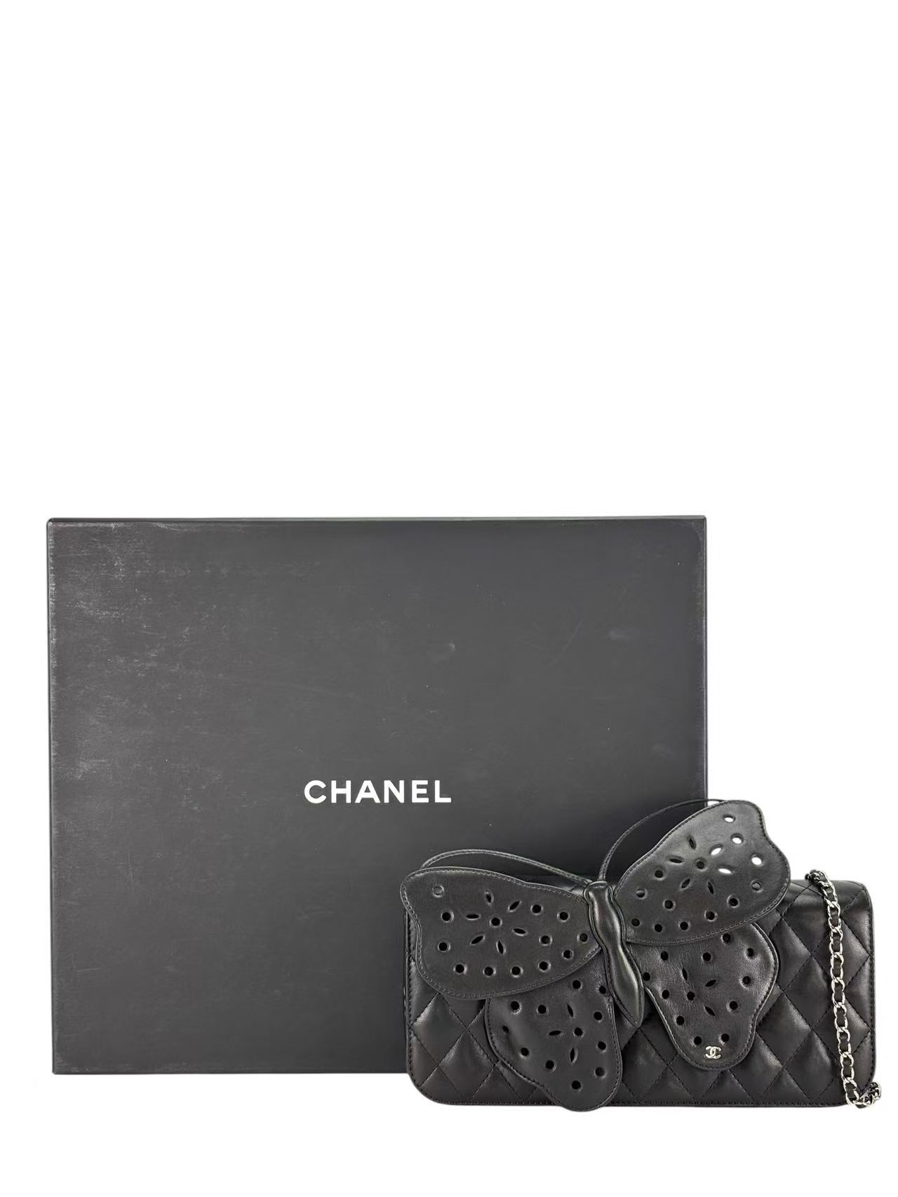 CHANEL - Matelasse Chain Shoulder Bag Butterfly Black Lambskin Sliver Hardware