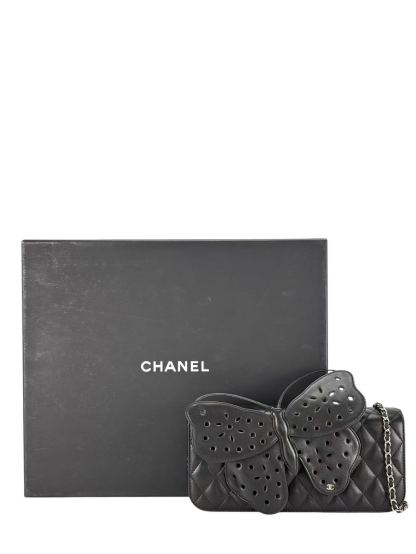 CHANEL - Matelasse Chain Shoulder Bag Butterfly Black Lambskin Sliver Hardware