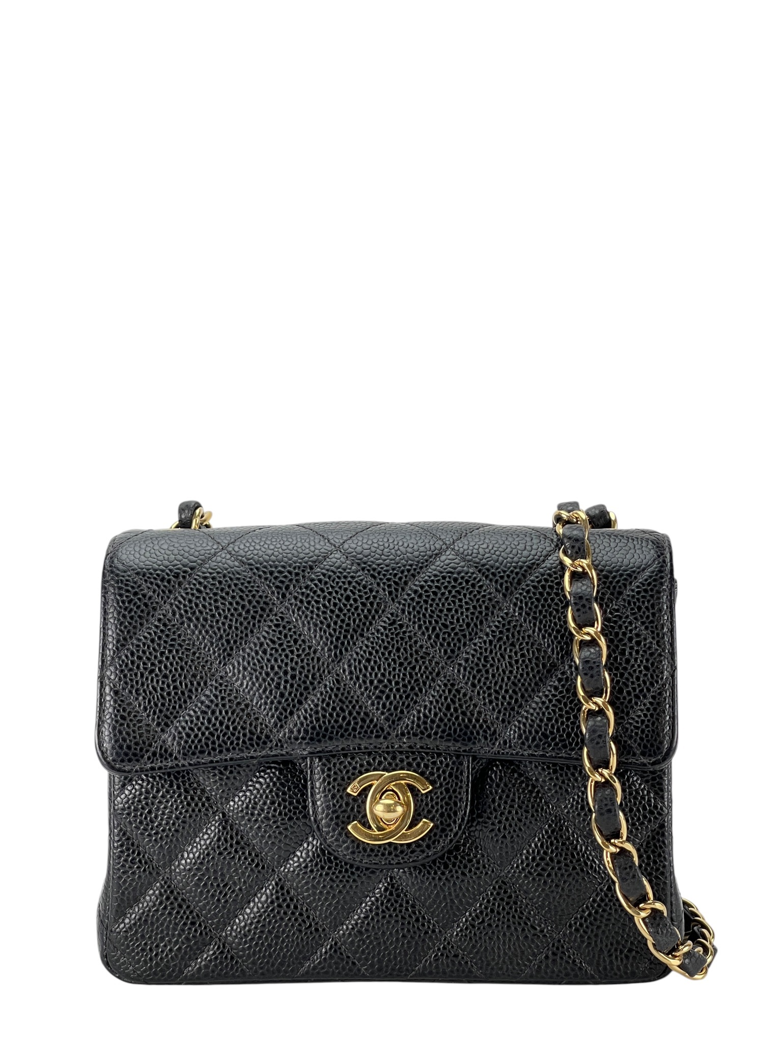CHANEL - Black Caviar Mini Classic Square Flap Shoulder Bag 17