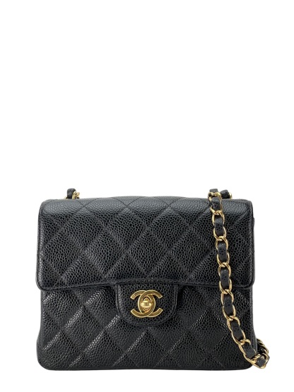 CHANEL - Black Caviar Mini Classic Square Flap Shoulder Bag 17