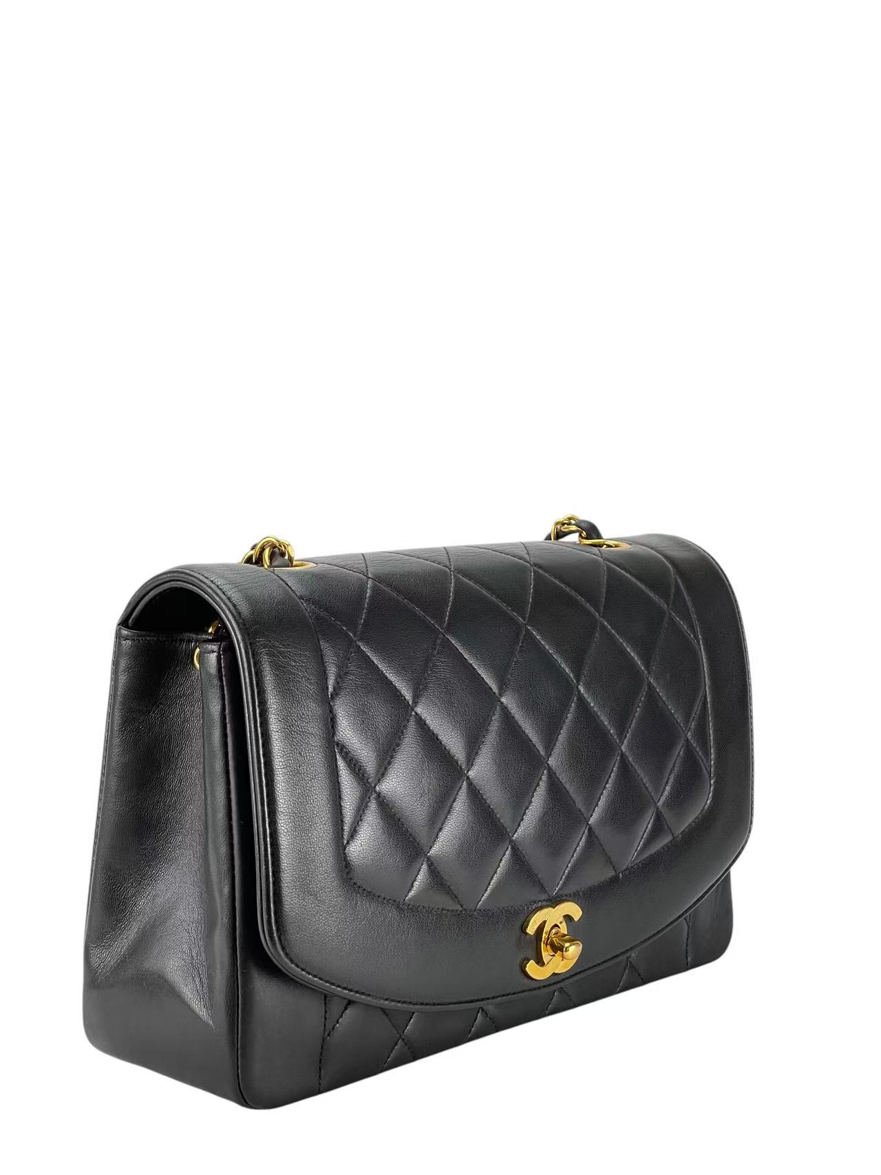 CHANEL - Black Lambskin Medium Diana Shoulder Bag