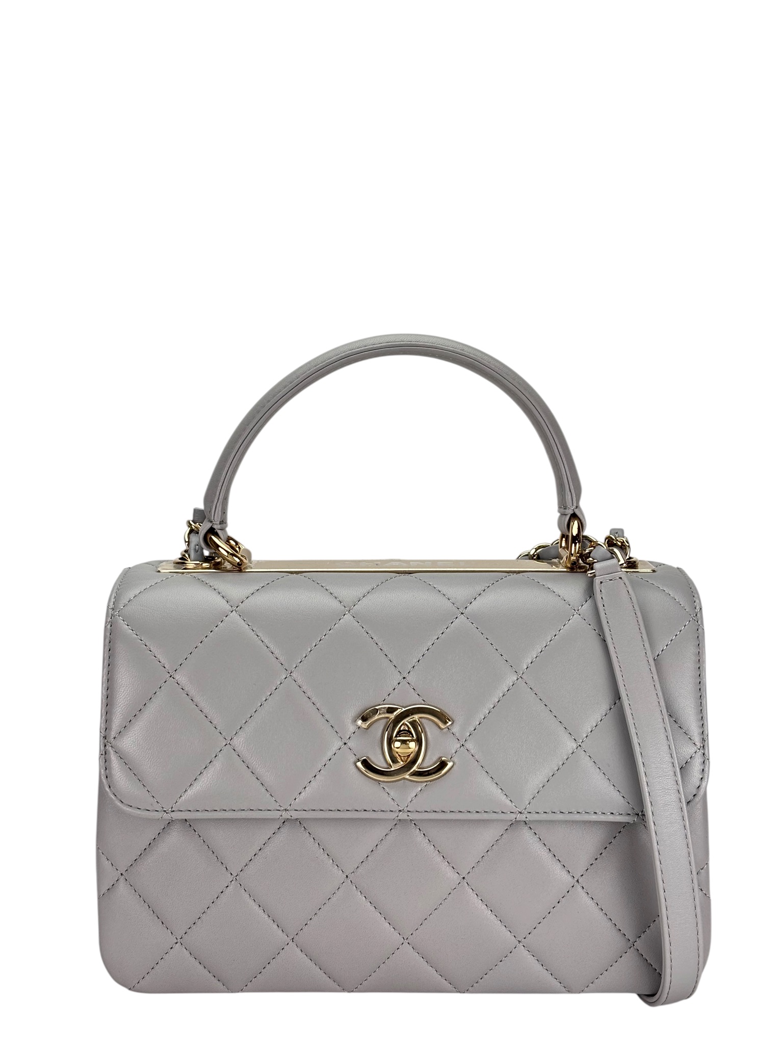 CHANEL - Gray Lambskin Trendy CC Small Hand Chain Bag