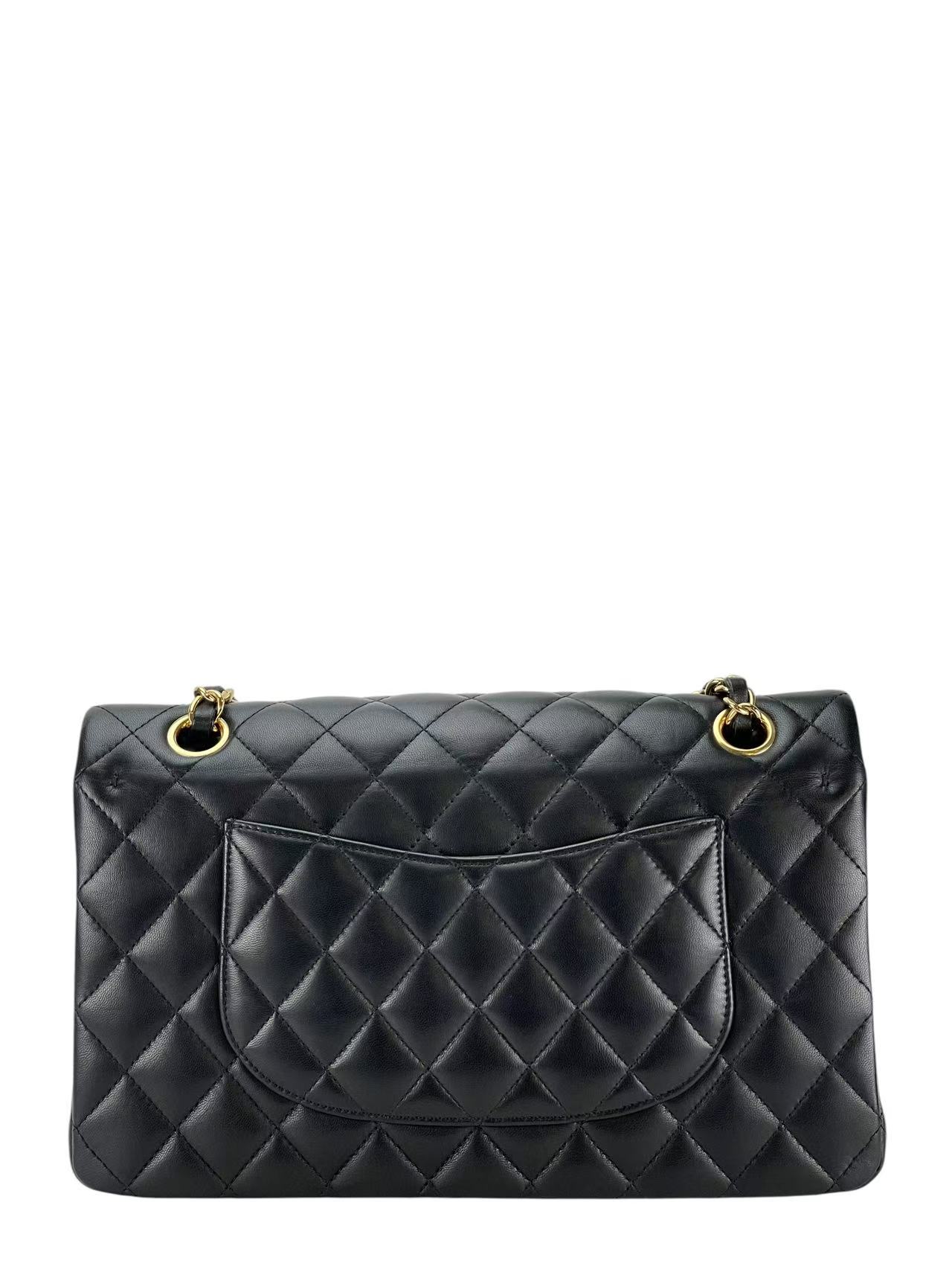 CHANEL - Medium Classic Double Flap Bag Black Lambskin Gold Hardware (CF25)