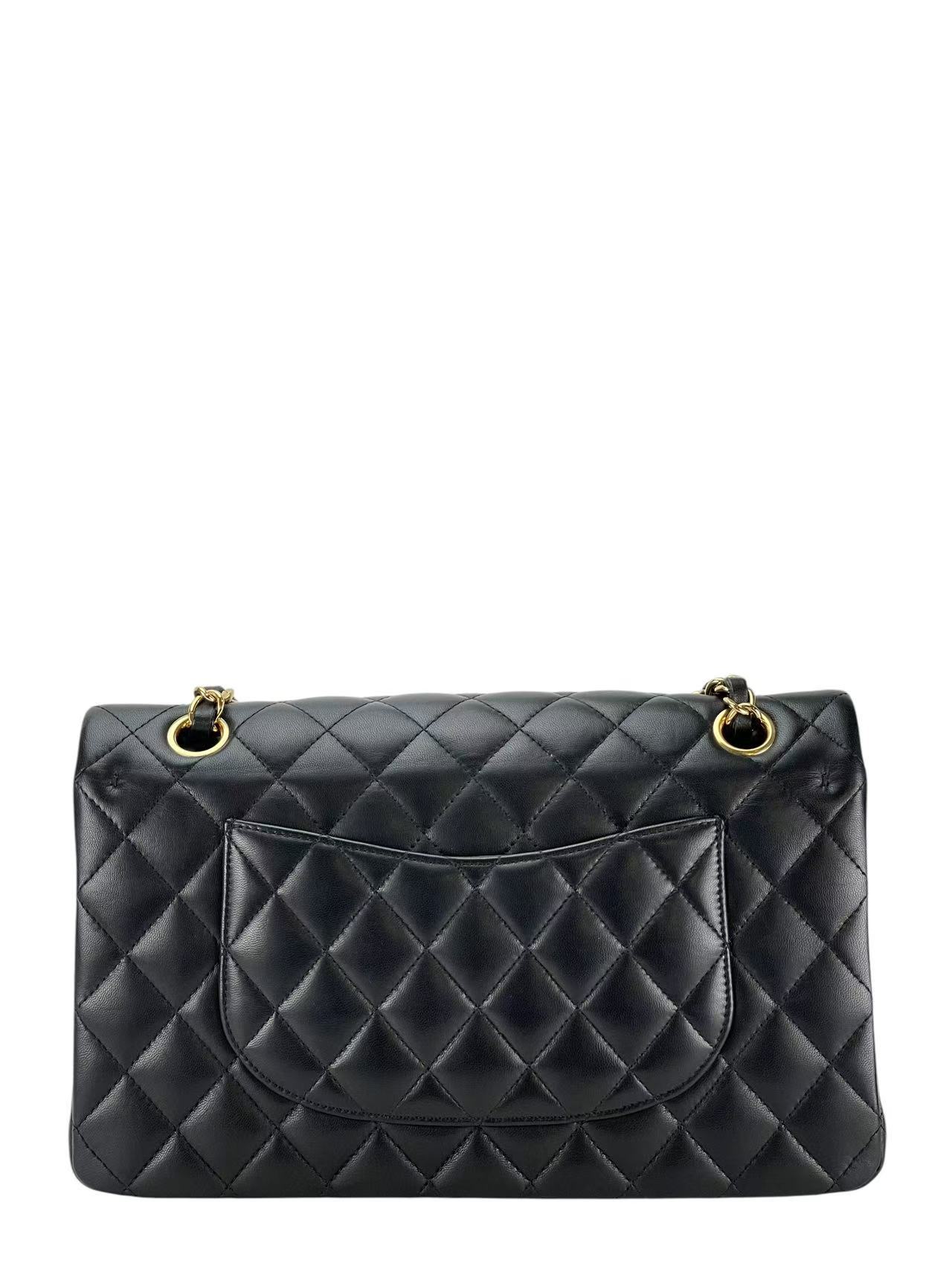 CHANEL - Medium Classic Double Flap Bag Black Lambskin Gold Hardware (CF25)