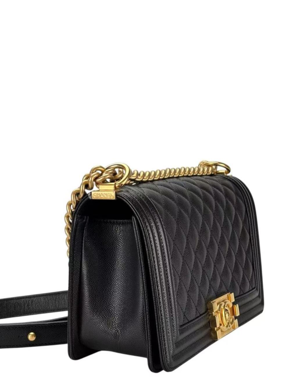 CHANEL - Medium Boy Flap Bag Black Caviar Gold Hardware