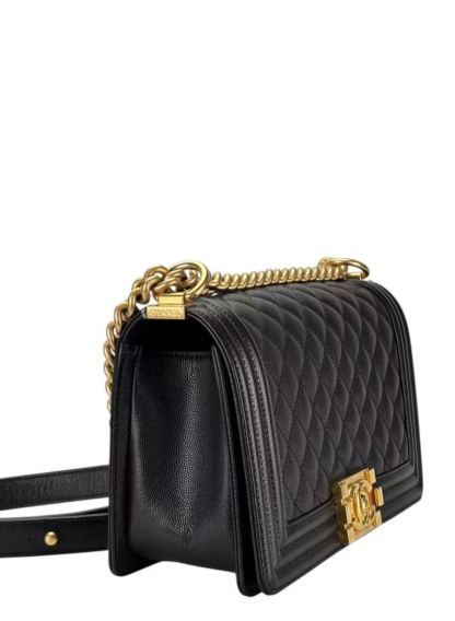 CHANEL - Medium Boy Flap Bag Black Caviar Gold Hardware