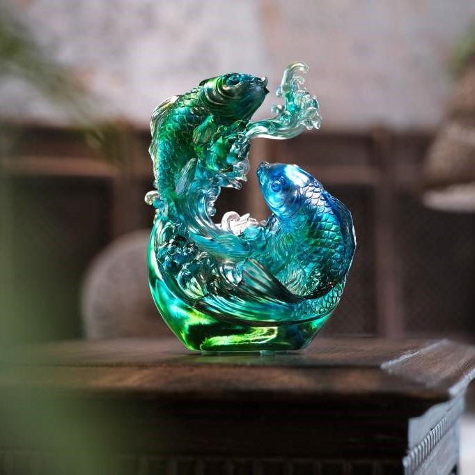 LIULI Crystal Koi Fish Figurine, In Splendor