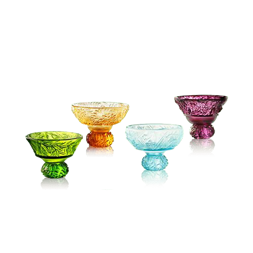 Crystal Sake Glass, Shot Glass (4 Designs), A Drink To Virtue, Bamboo/Chrysanthemum/Orchid/ Plum Blossom (Set of 4) 