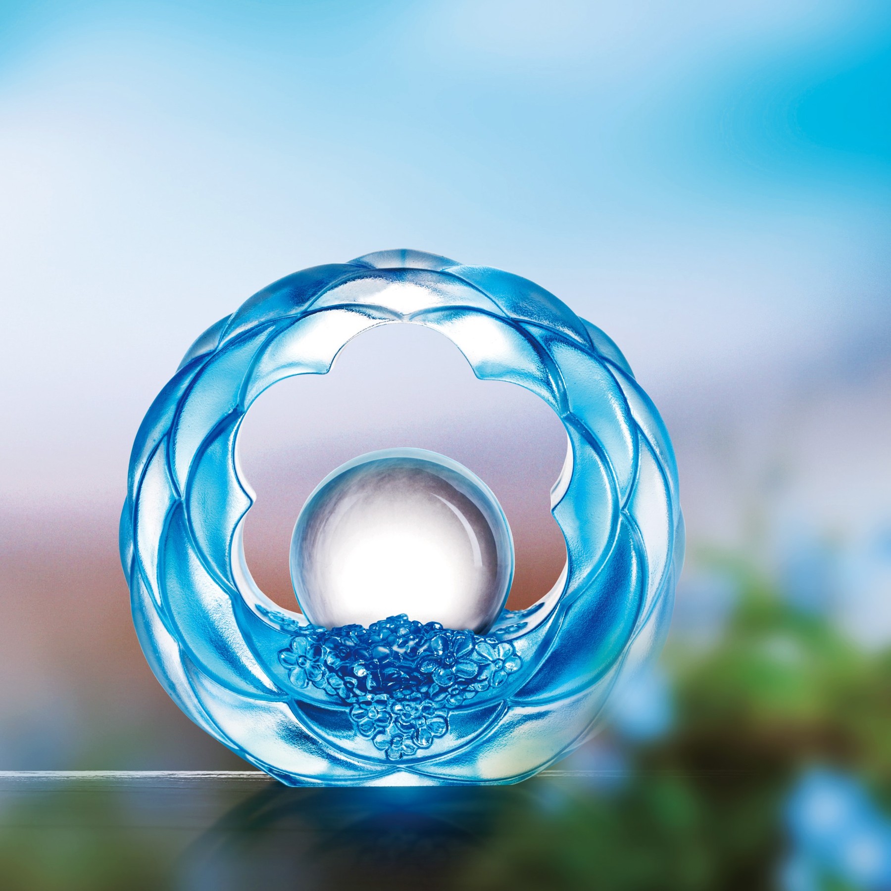 Crystal Desk Decor, Floral, Feng Shui, As The Good World Turns - Floral Turning of Ruyi