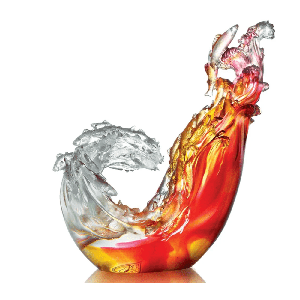 LIULI Crystal Koi Fish Figurine, Together We Will Reach the Crest