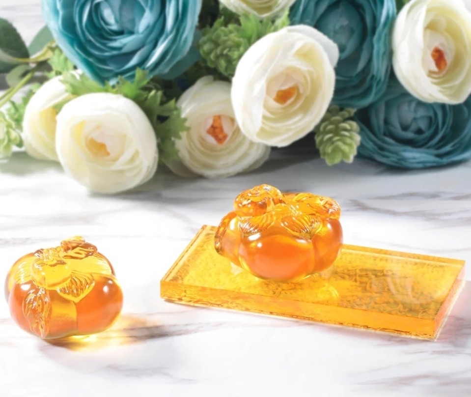 Crystal Paperweight, Feng Shui, Persimmon, Good Things Come in Pairs