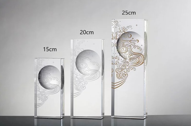 Crystal Award, Trophy, Laser Engraving, Rising Wave-15cm