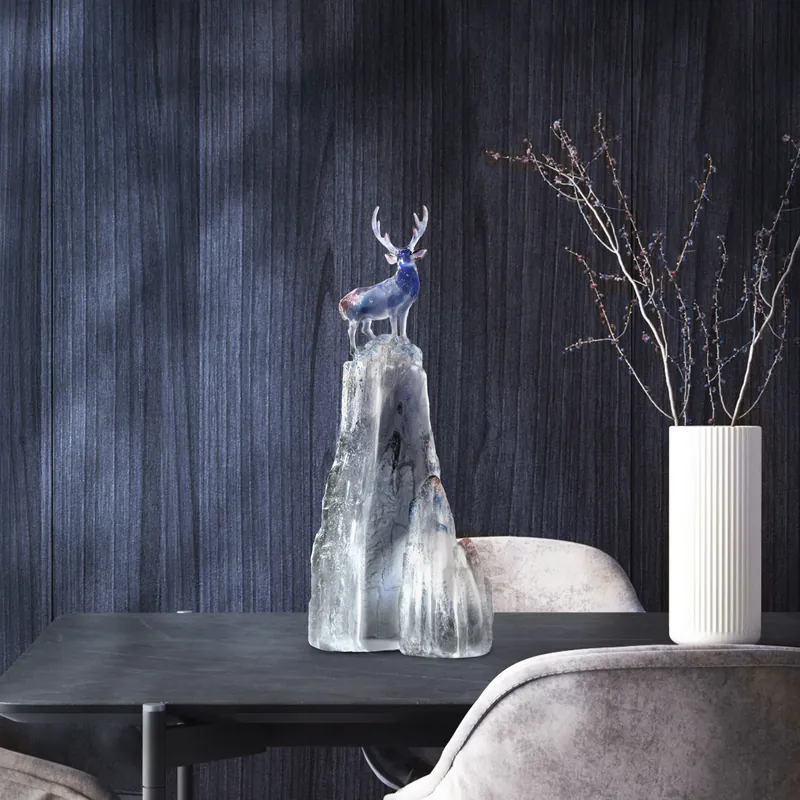 LIULI Crystal Sambar Deer figurine, Auspicious Summit - Taiwan Sambar Deer 