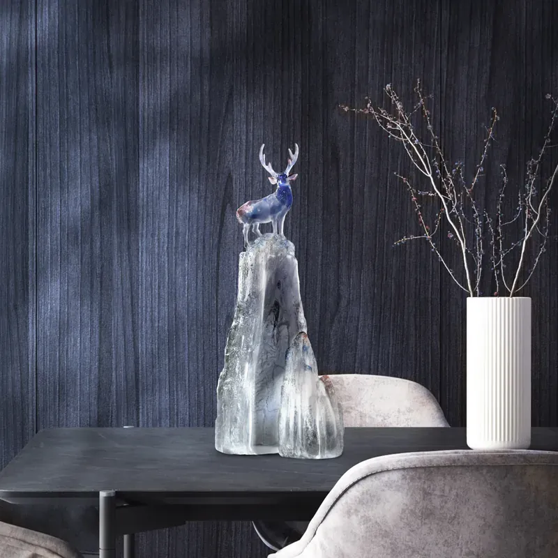 LIULI Crystal Sambar Deer figurine, Auspicious Summit - Taiwan Sambar Deer 