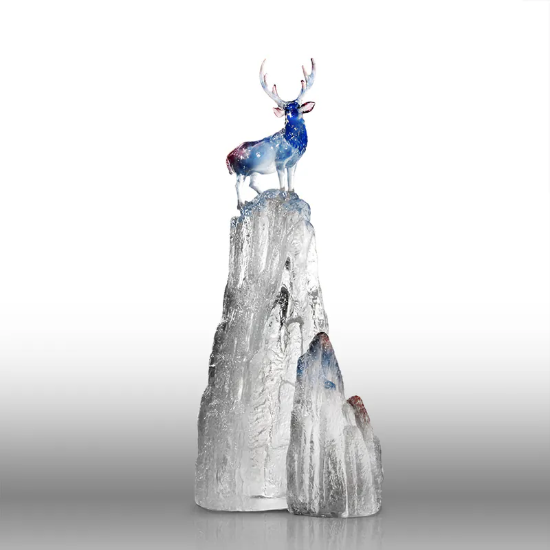 LIULI Crystal Sambar Deer figurine, Auspicious Summit - Taiwan Sambar Deer 