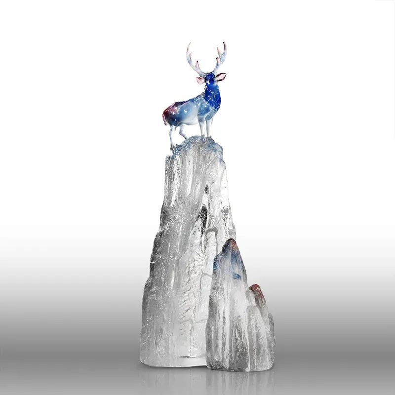 LIULI Crystal Sambar Deer figurine, Auspicious Summit - Taiwan Sambar Deer 