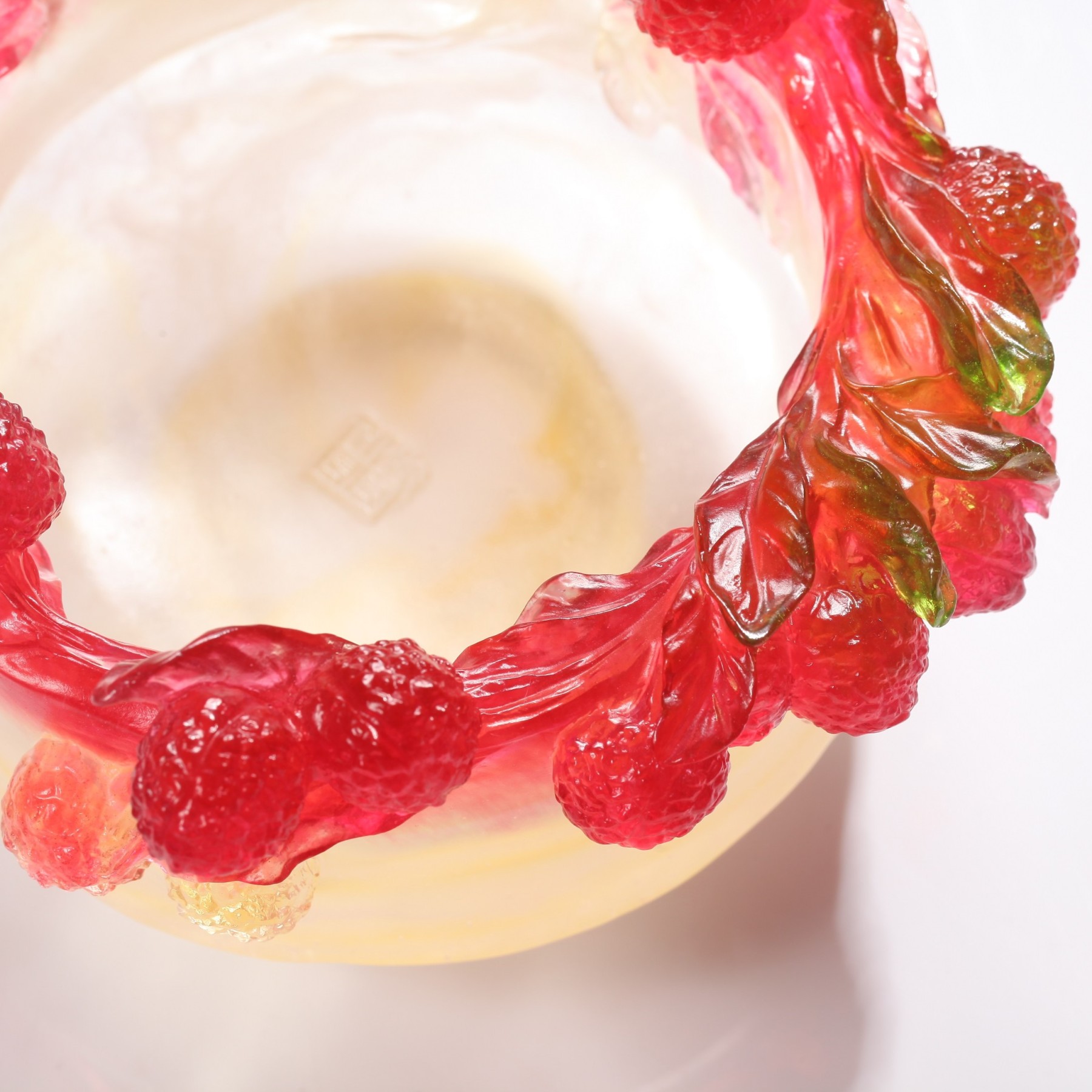 LIULI Crystal Vase, Bowl, Fruits, Lychee, A Thousand Blessings and Good Fortune